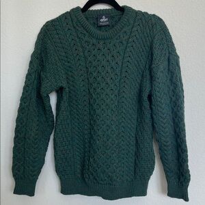 Aran Super 100% Merino Wool Knit Crewneck Sweater in Green